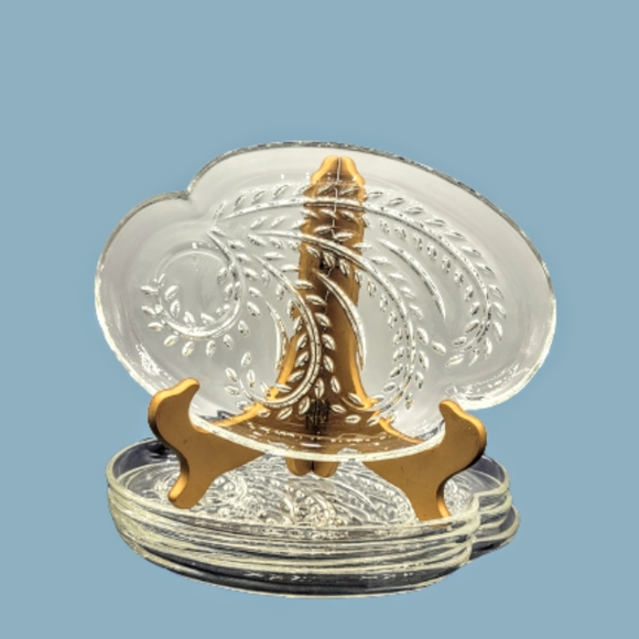 Federal Glass Hospitality Homestead Wheat Clear Snack Plates Set 4 MCM Vtg - Picture 1 of 8